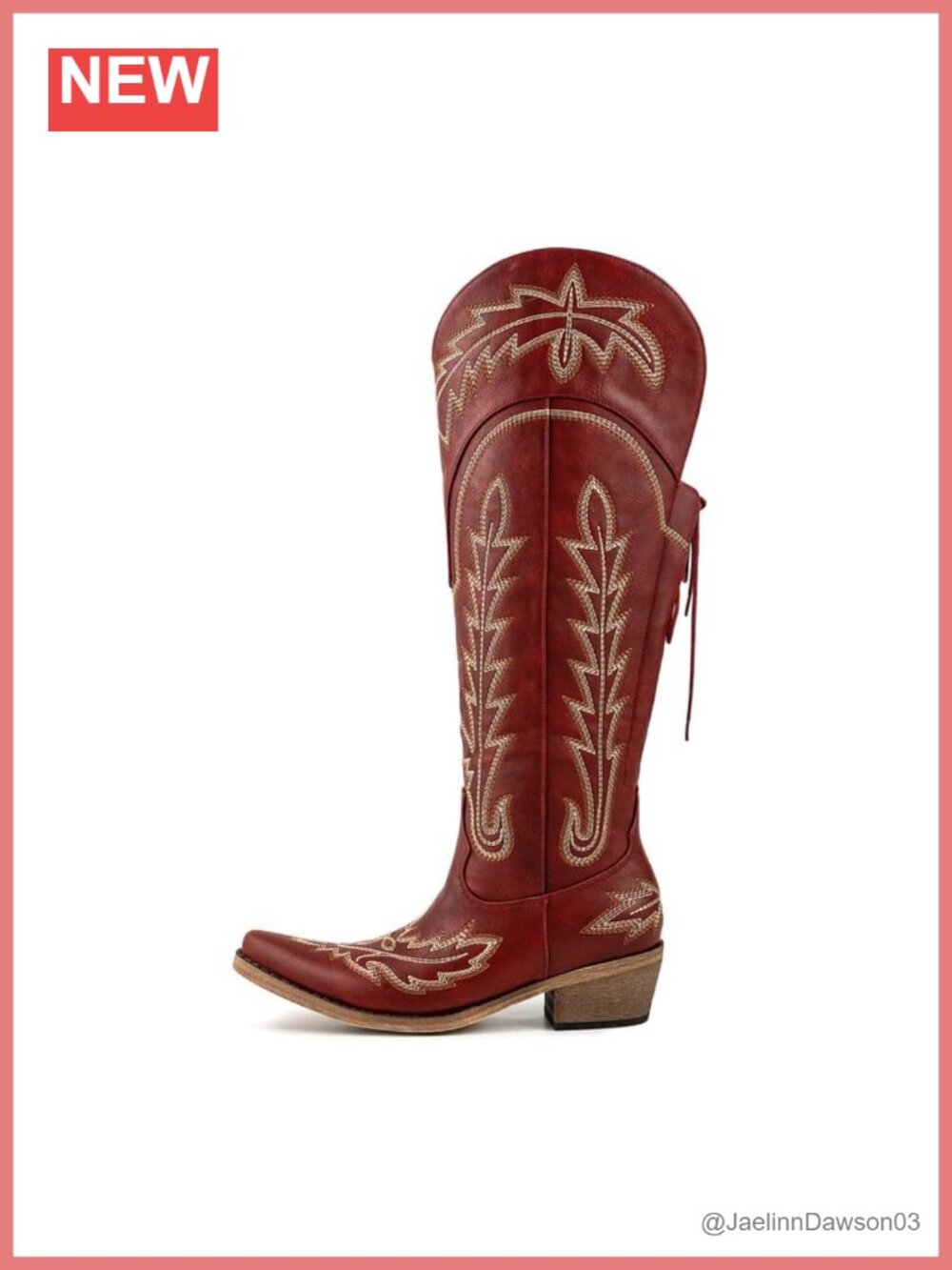 Womens Cowboy Knee High Boots Faux Leather Embroidered Lace Up Wide Calf